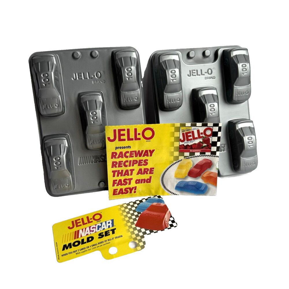 Lot of 2 Vintage Jello-O Nascar Race Car Jiggler Molds 5 Cars Each Birthday